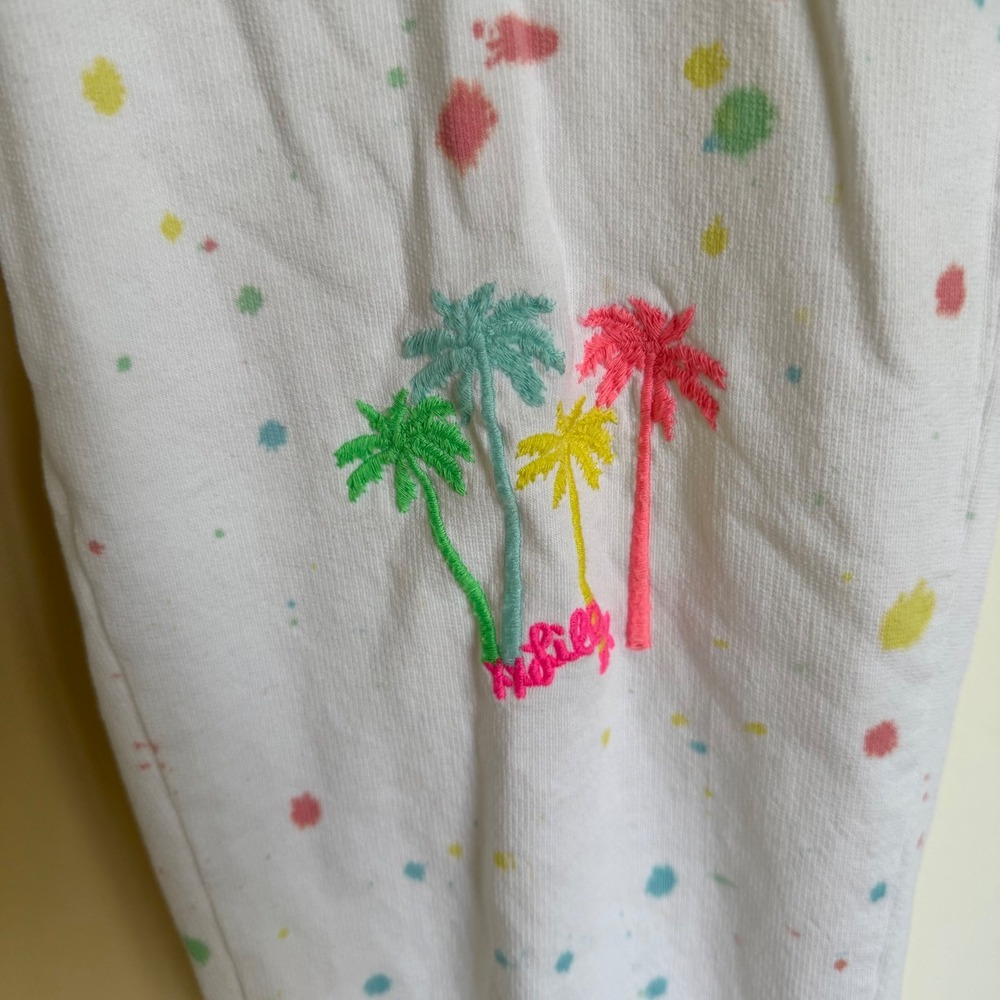 Lilly Pulitzer Small White Paint Splatter Palm Tree Sweatshirt Jogger 2 Pc Set - Picture 6 of 11